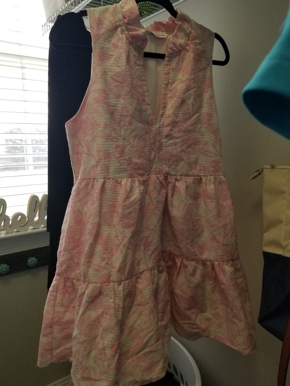 Amanda Uprichard Pink Floral Tiered Textured Sleeveless Dress